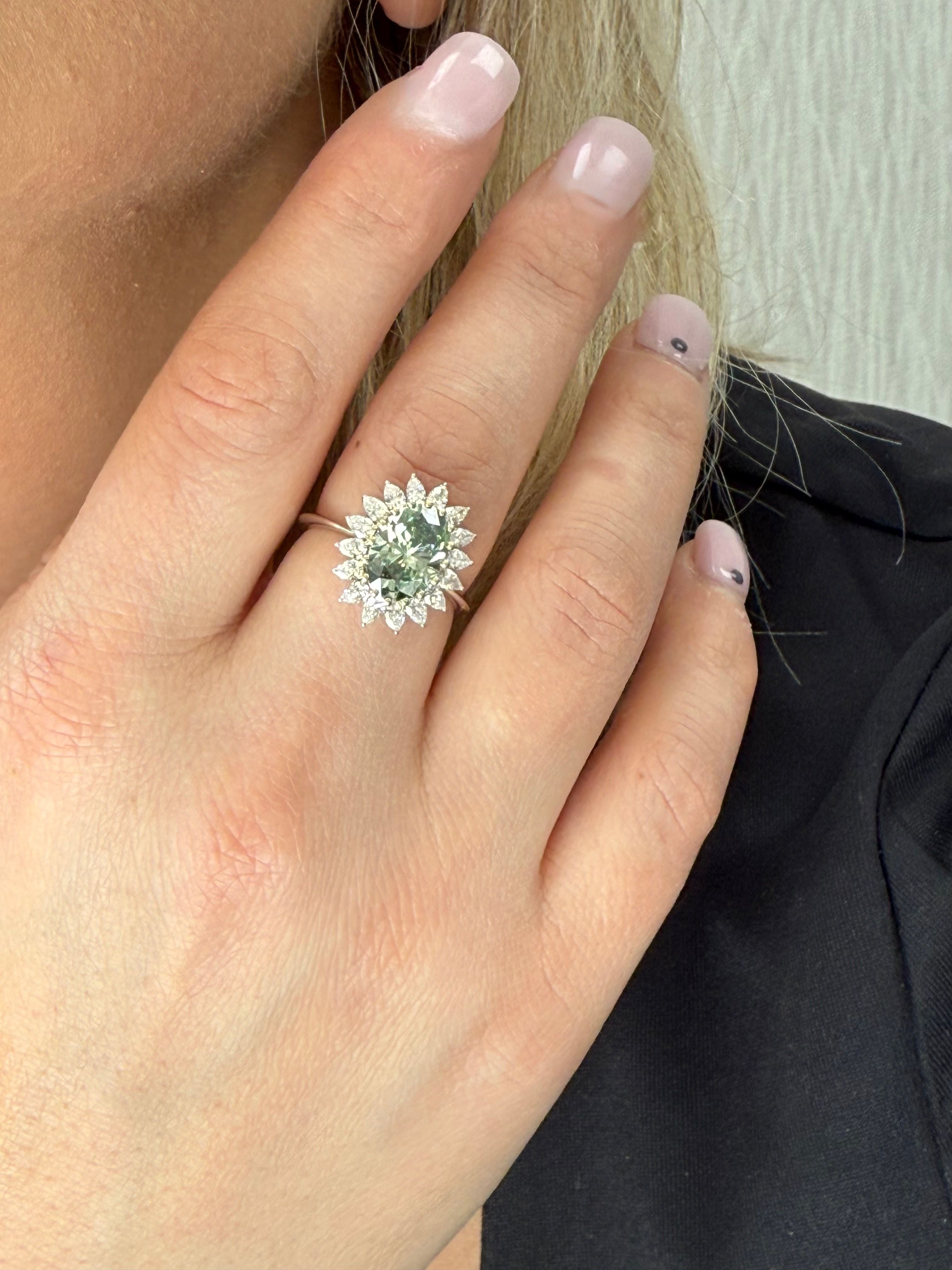 Lab Grown Green Oval Diamond Engagement Ring