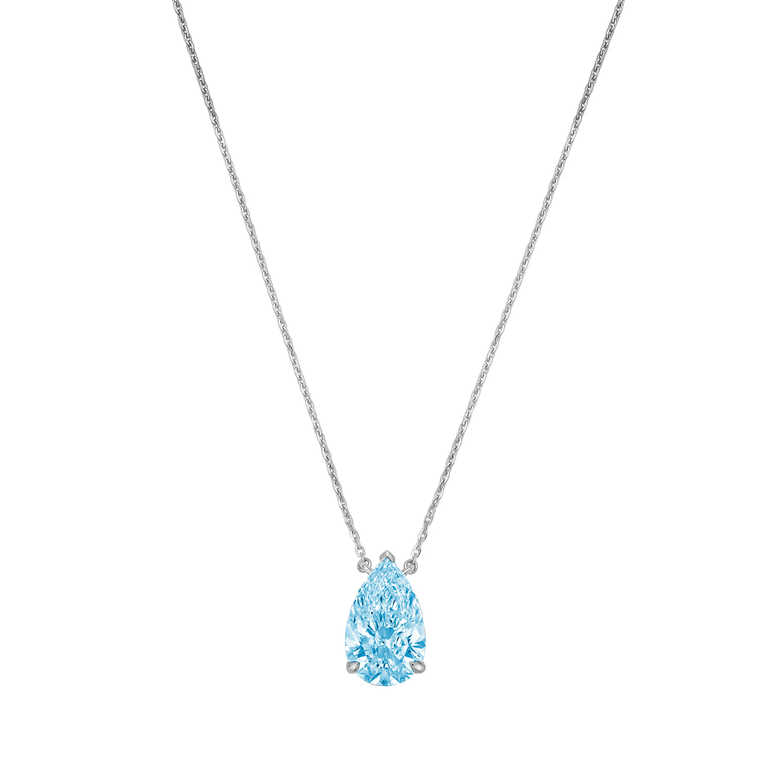 Lab-Grown Blue Pear Diamond Solitaire Pendant, 14k Gold