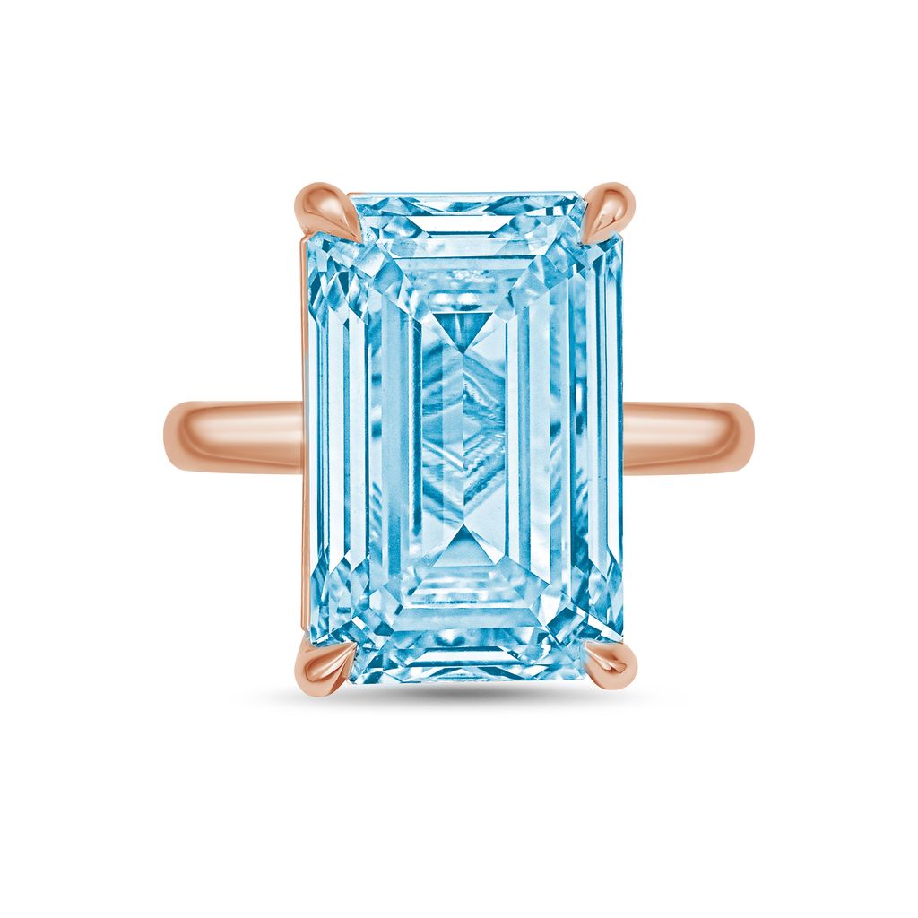 Lab-Grown Blue Emerald-Cut Diamond Solitaire Ring, 18k Gold