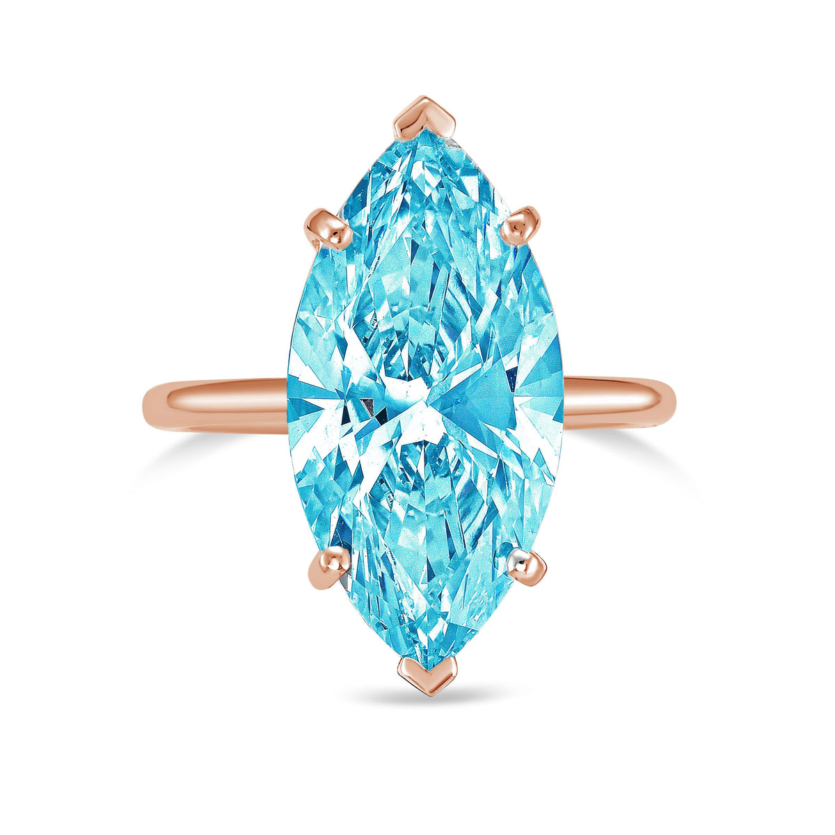 Lab-Grown Blue Marquise Diamond Solitaire Ring, 14K Gold