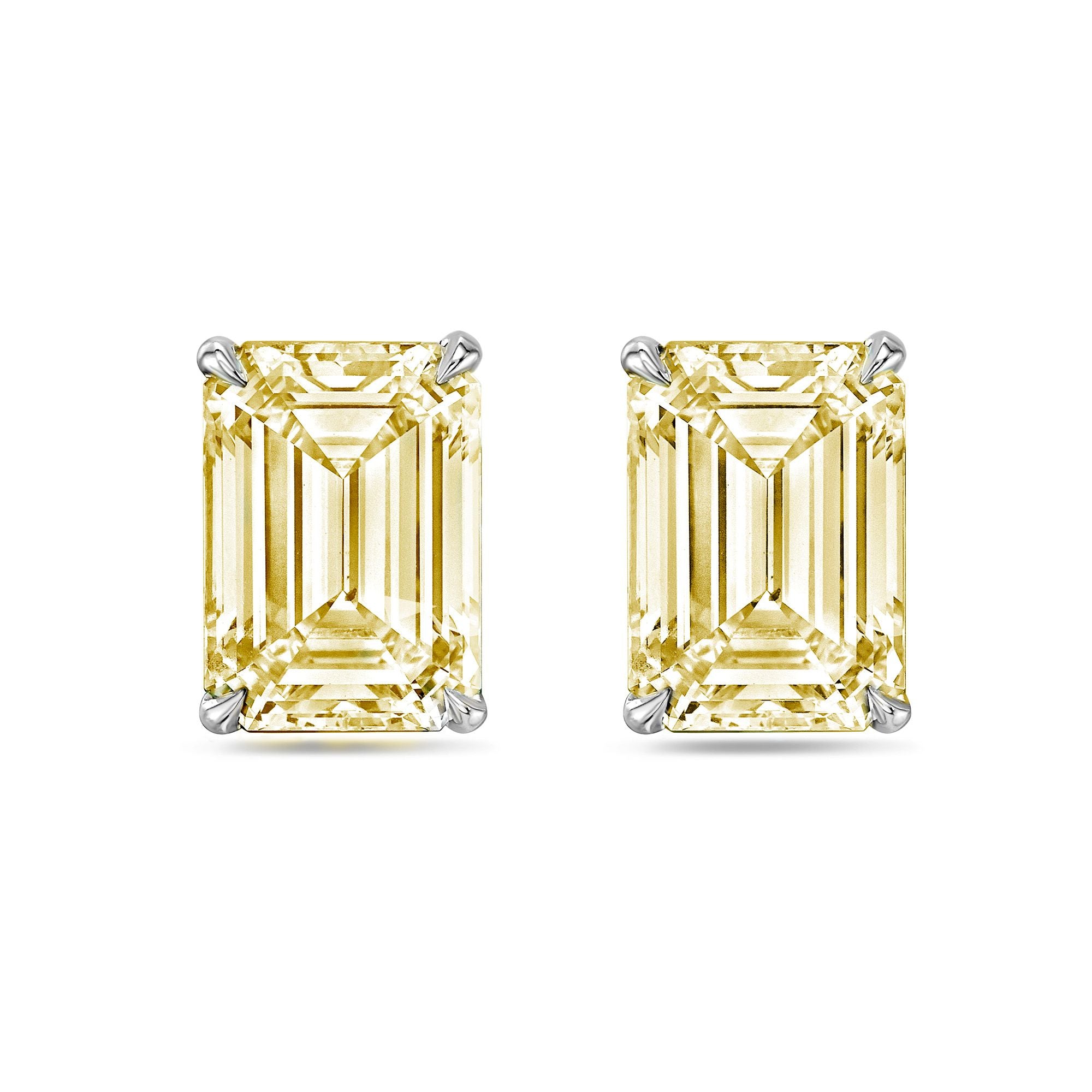 Lab-Grown Yellow Emerald Diamond Stud Earrings, 4-Prong, 14K Gold
