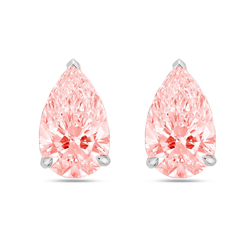 Lab-Grown Pink Pear Diamond Stud Earrings, 14K Gold