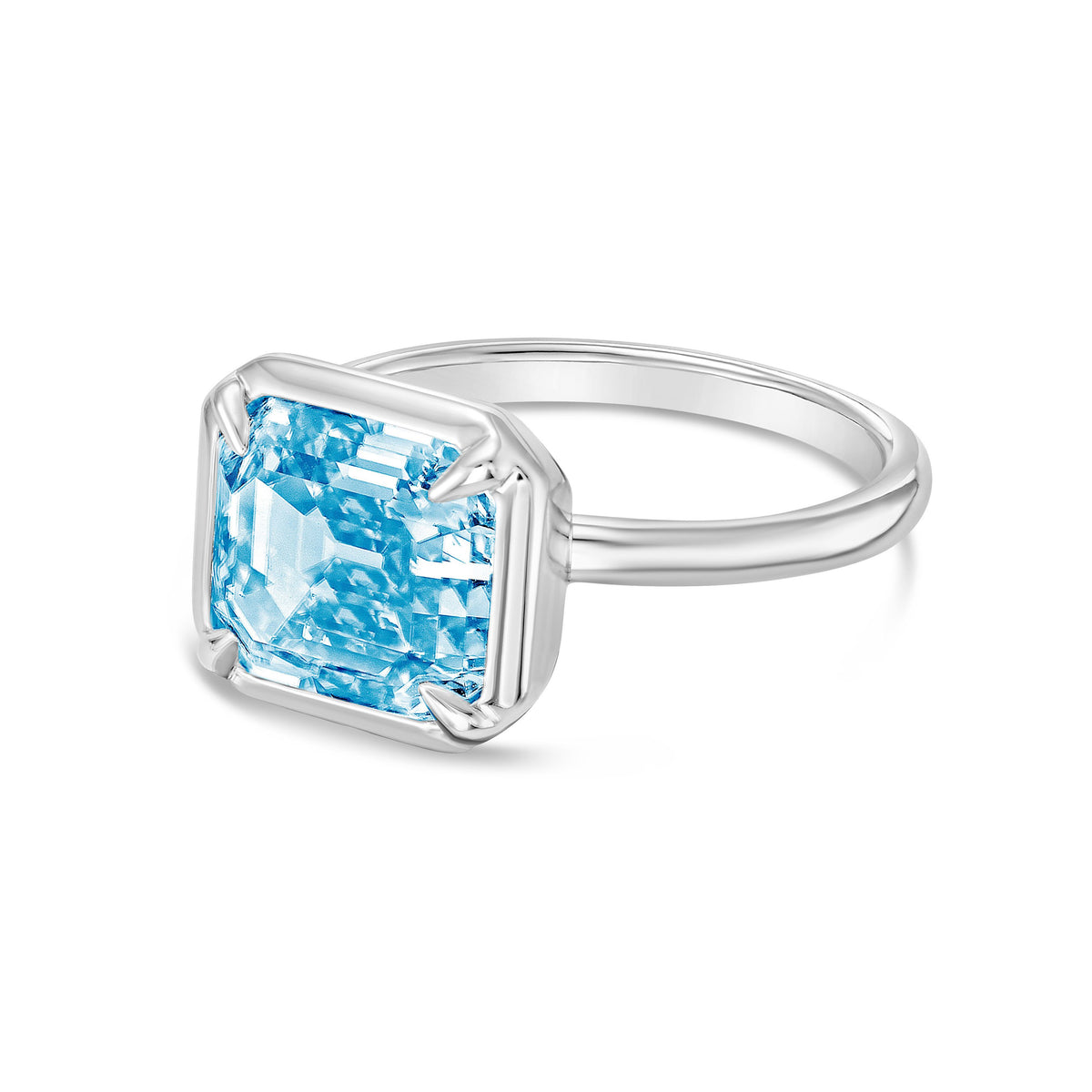 Lab-Grown Blue Cushion Diamond Bezel Ring, 14K Gold