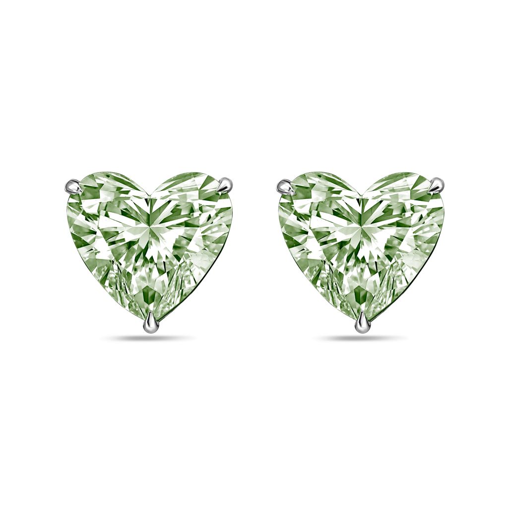 Lab-Grown Green Heart Diamond Stud Earrings, 4-Prong, 14K Gold