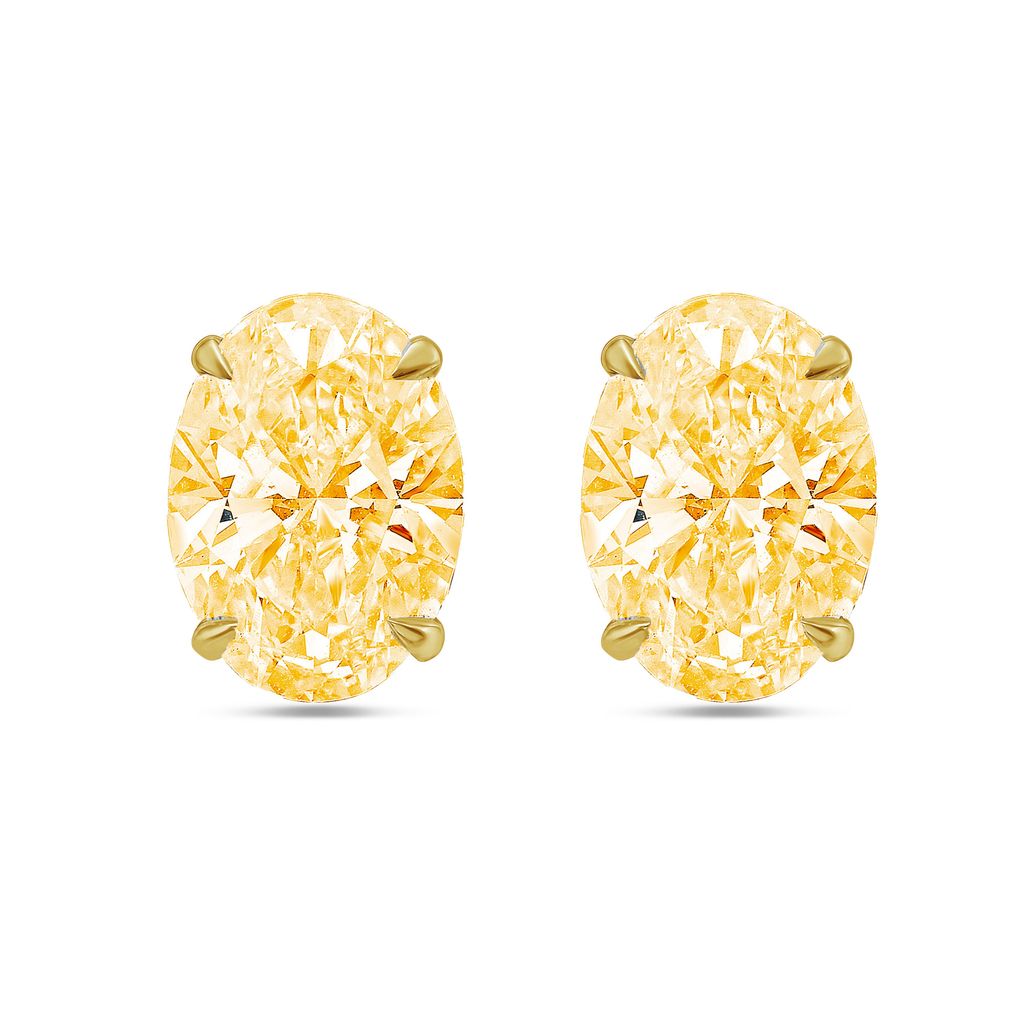 Lab-Grown Yellow Oval Diamond Stud Earrings, 4-Prong, 14K Gold