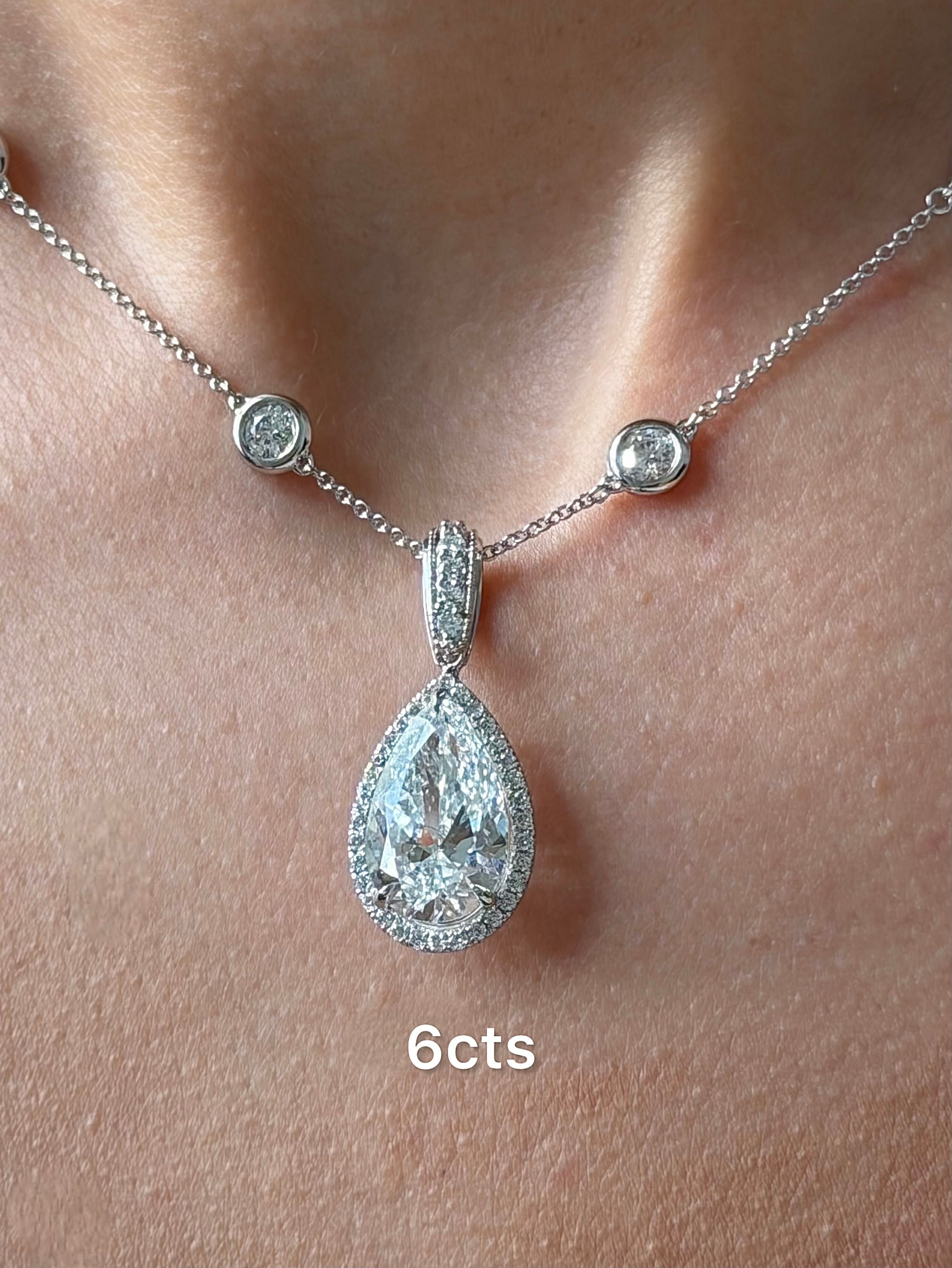 Lab Grown Pear Diamond Halo Pendant With Bail