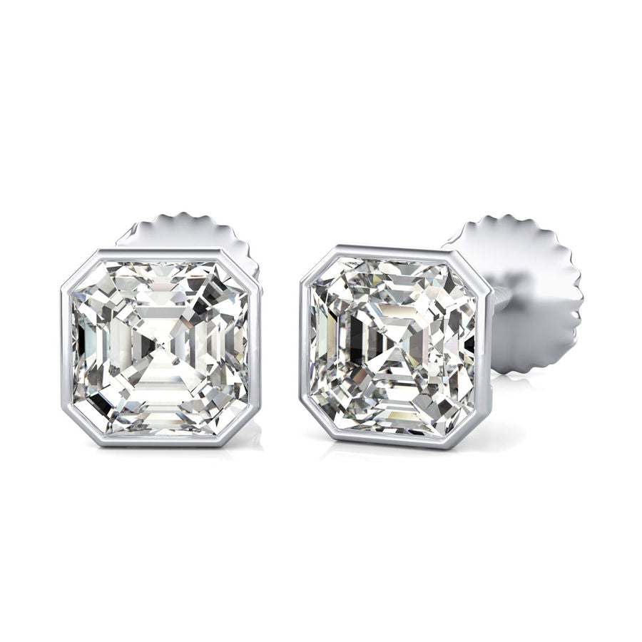 Lab Grown Asscher Bezel Studs