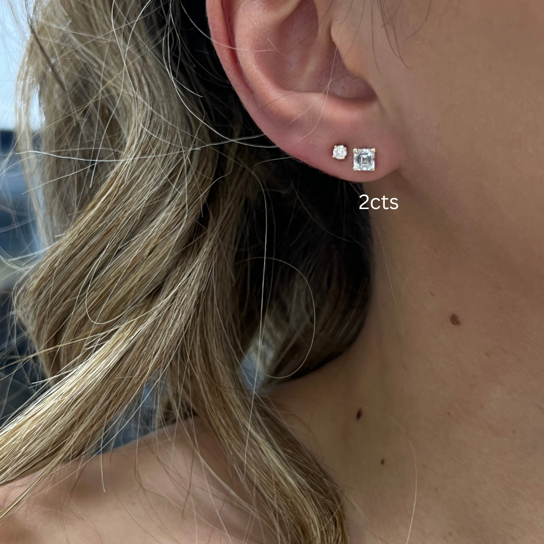 asscher cut diamond stud earrings