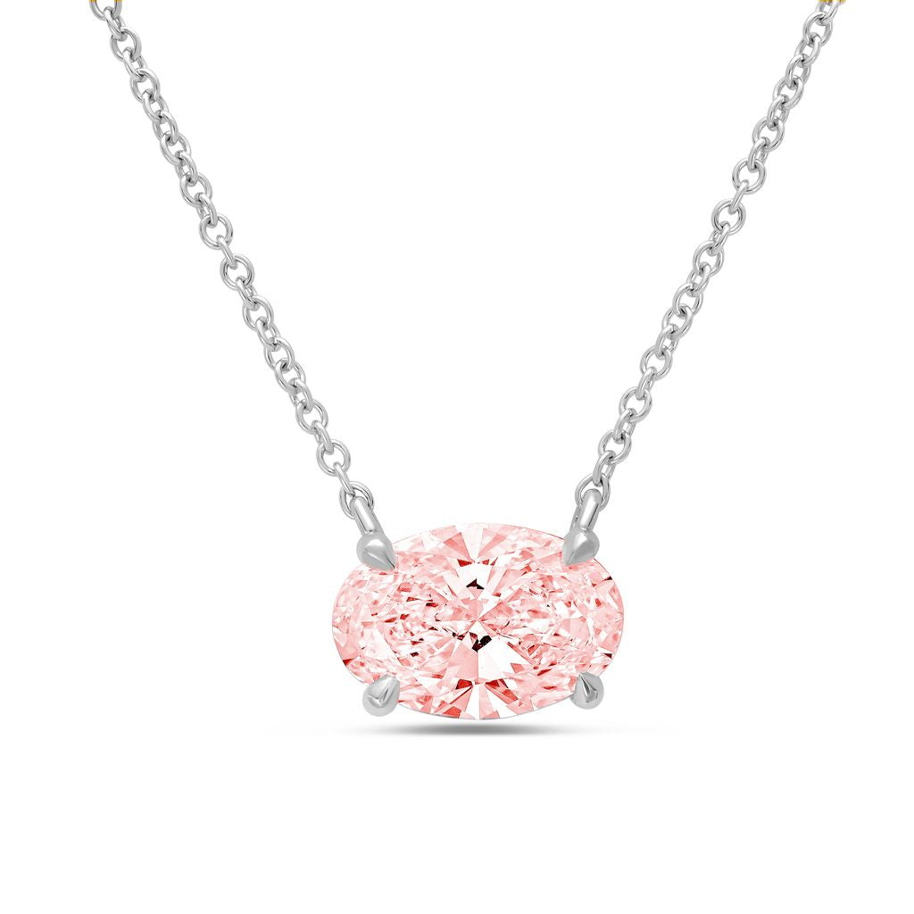 Lab-Grown Pink Oval Diamond Solitaire Pendant, 14k Gold