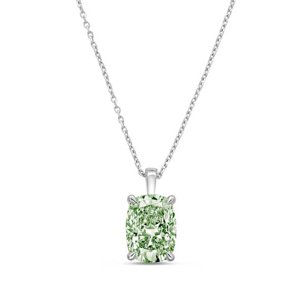 Lab-Grown Green Cushion Diamond North-South Pendant with Bail, 14k Gold
