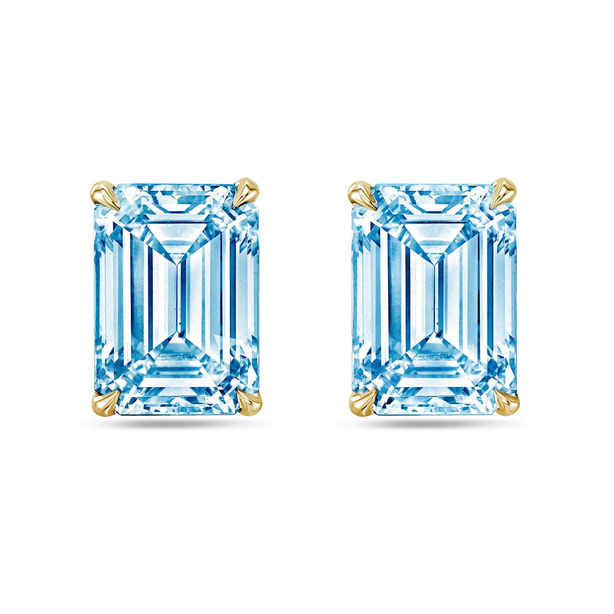 Lab-Grown Blue Emerald Diamond Stud Earrings, 4-Prong, 14K Gold