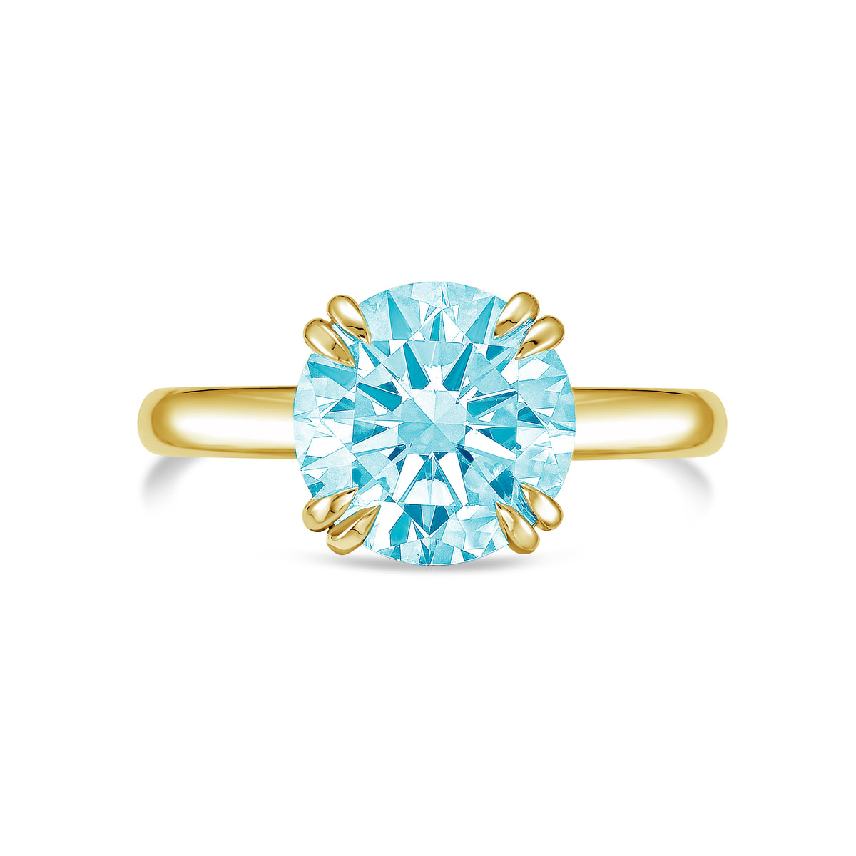 Lab-Grown Blue Round Split Claw Engagement Ring, 14k Gold