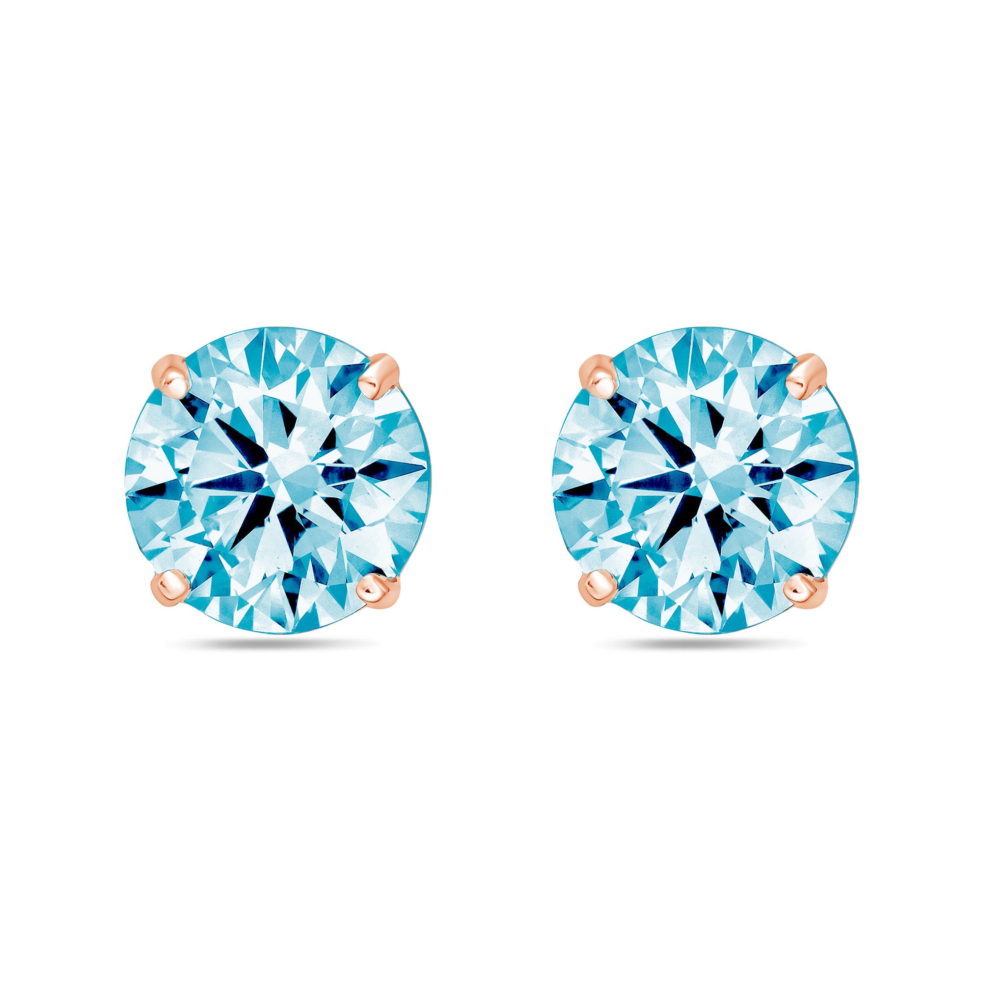 Lab-Grown Blue Round Diamond Stud Earrings, 4-Prong, 14K Gold