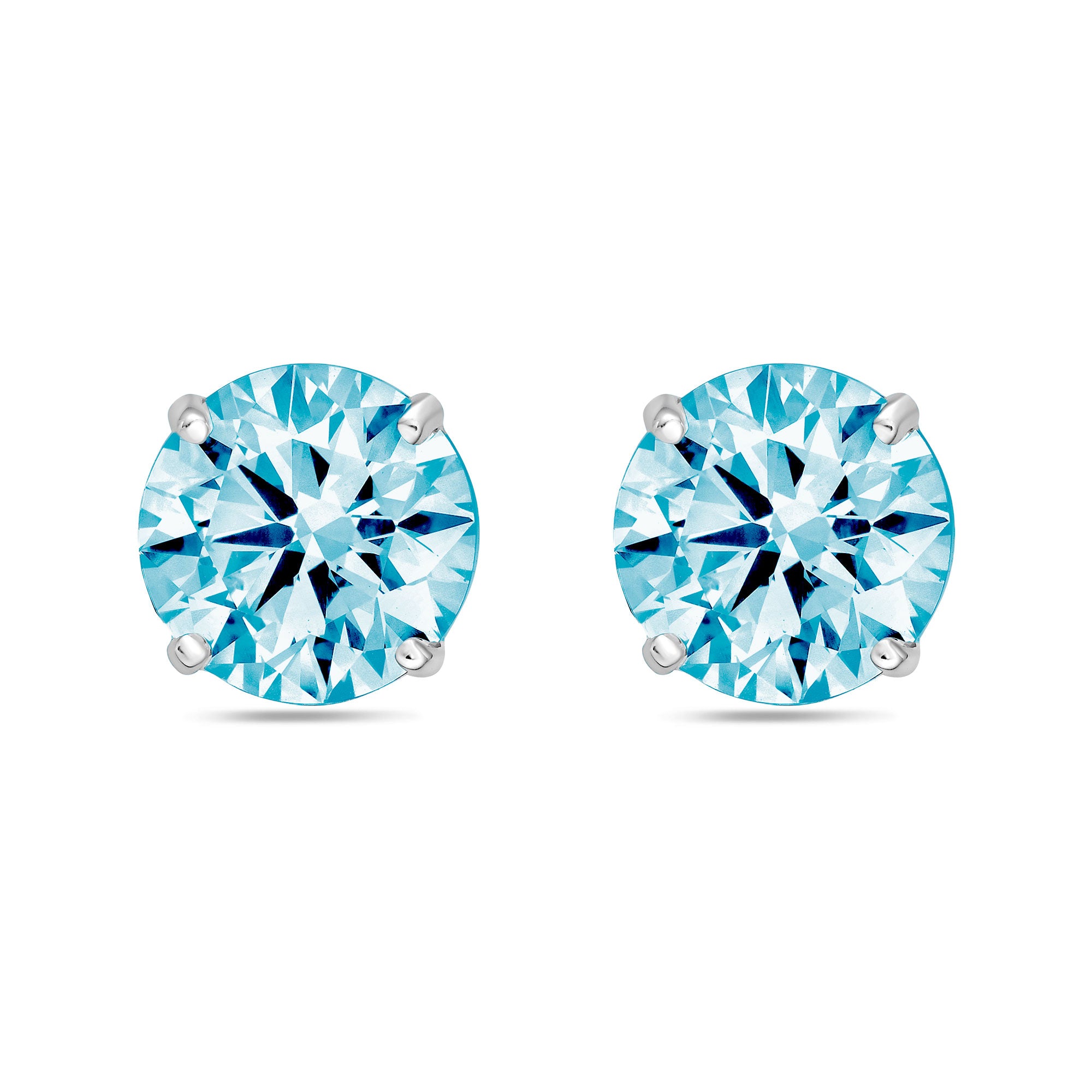 Lab-Grown Blue Round Diamond Stud Earrings, 4-Prong, 14K Gold