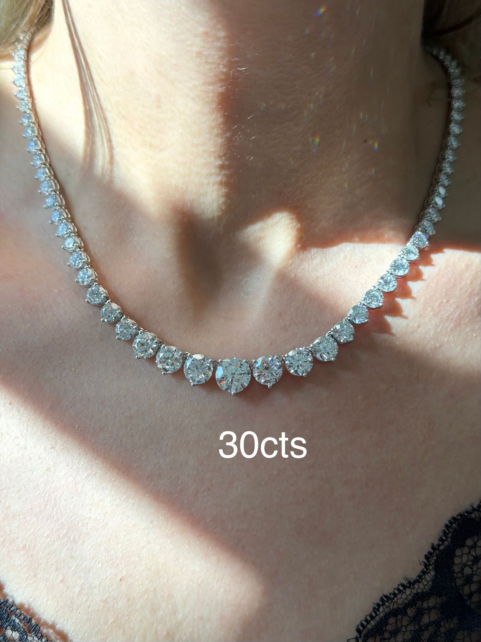 Lab Grown Graduated 3 Prong Tennis Necklace