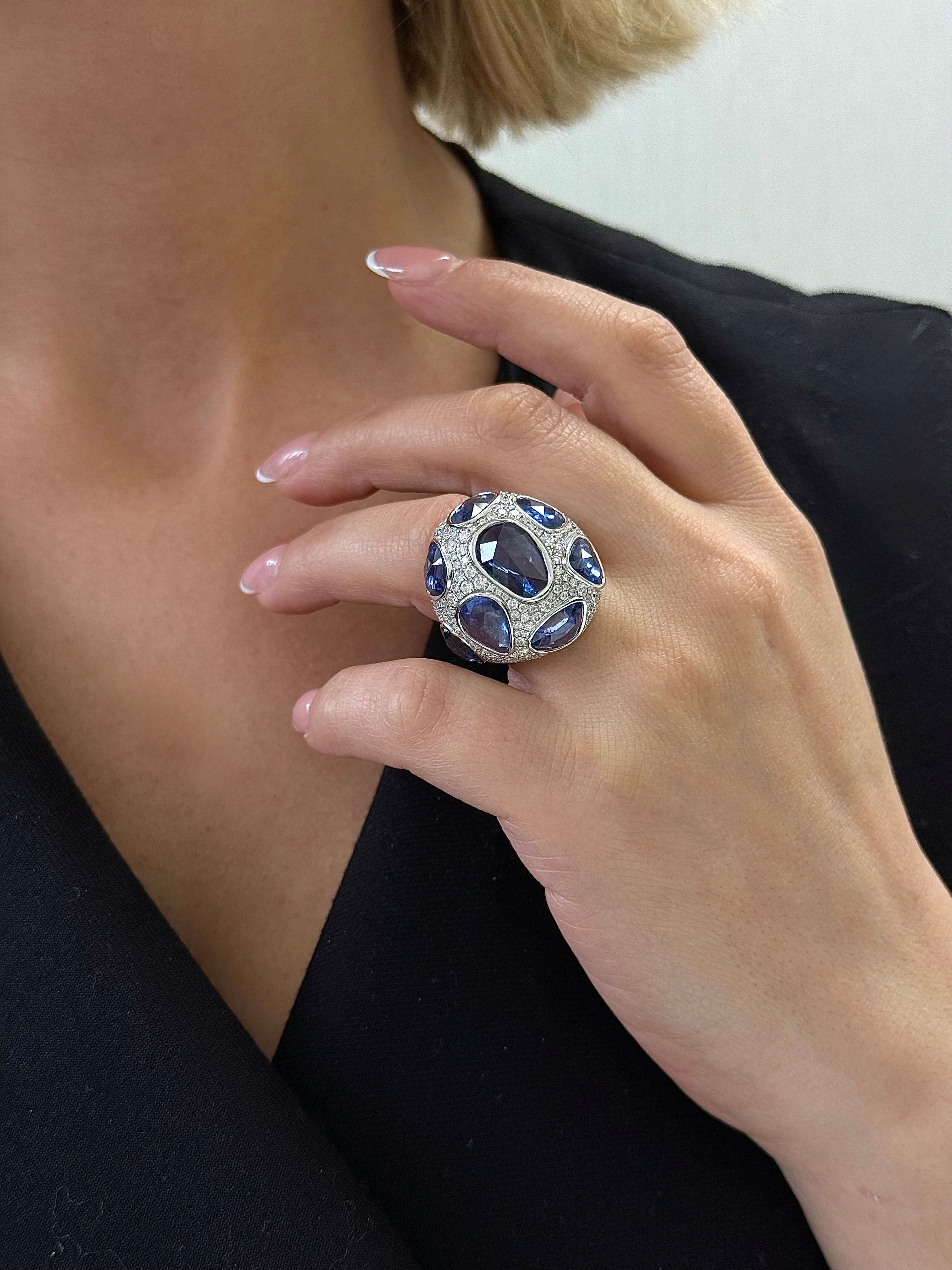 Rose Cut Blue Sapphire Diamond Ring
