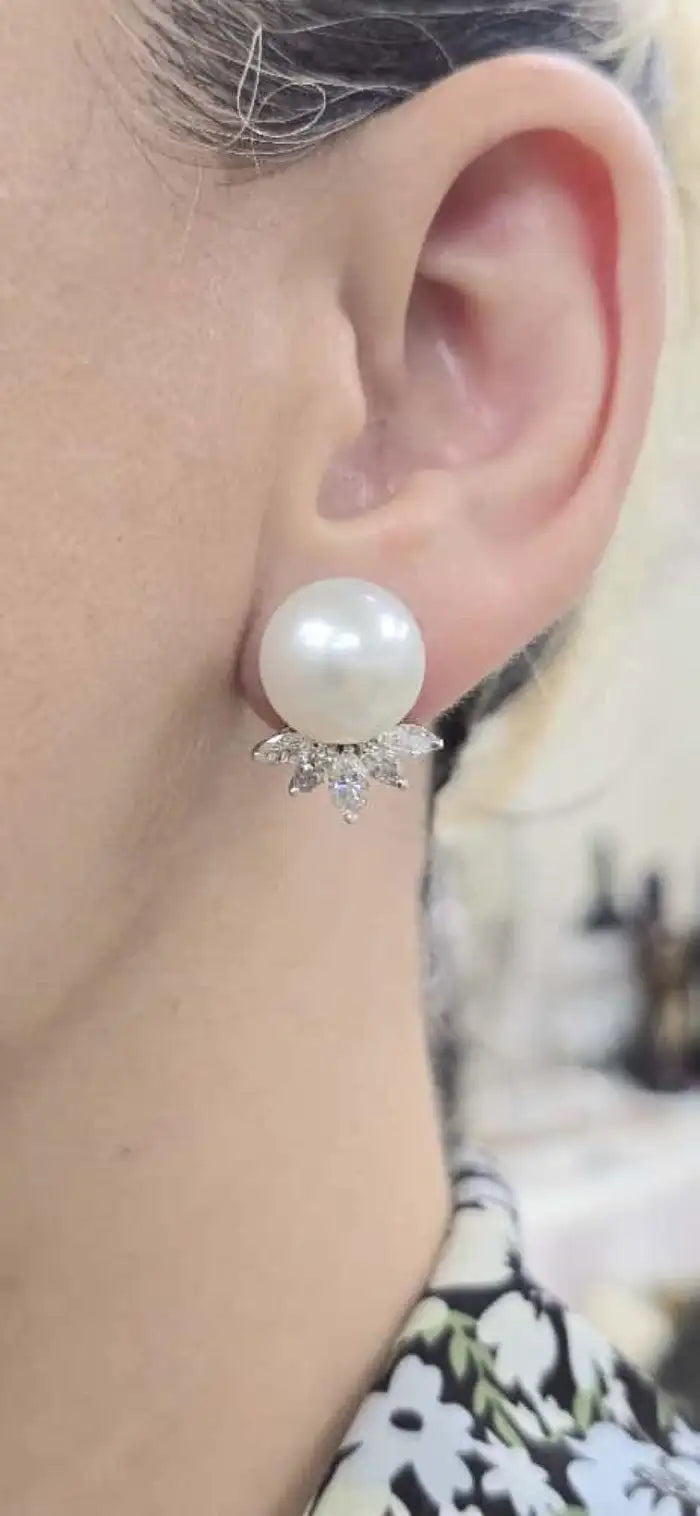 Pearl And Diamond Stud Earrings