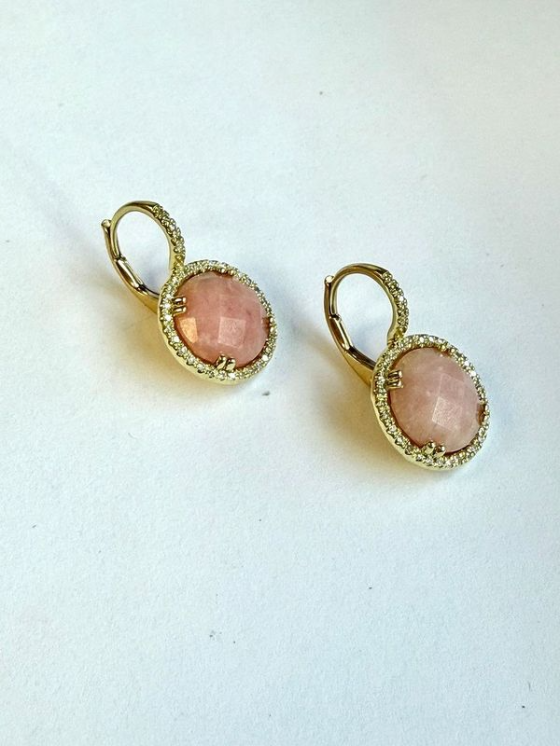Pink Opal and Diamond Drop Earrings