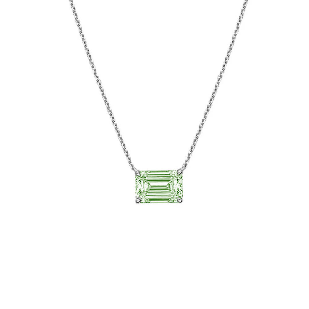 Lab-Grown Green Emerald-Cut East-West Diamond Solitaire Pendant, 14k Gold