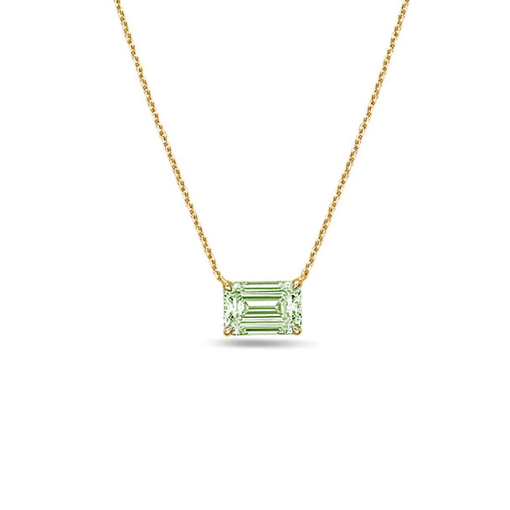 Lab-Grown Green Emerald-Cut East-West Diamond Solitaire Pendant, 14k Gold