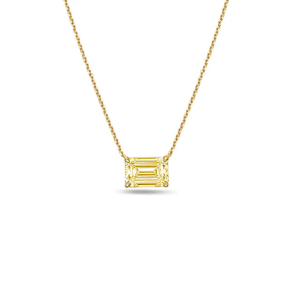 Lab-Grown Yellow Emerald-Cut East-West Diamond Solitaire Pendant, 14k Gold