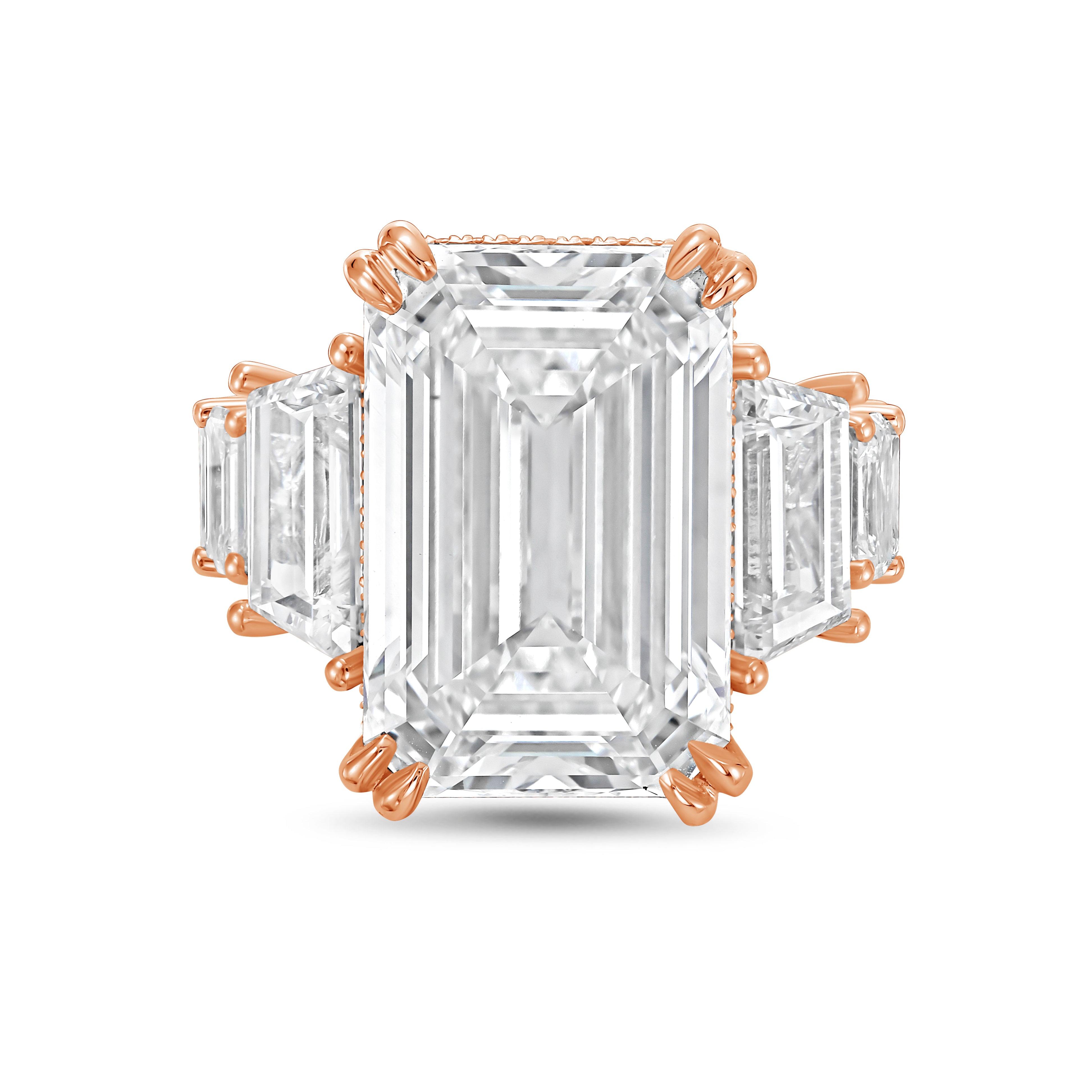 Lab-grown emerald cut diamond ring shown in 18k rose gold