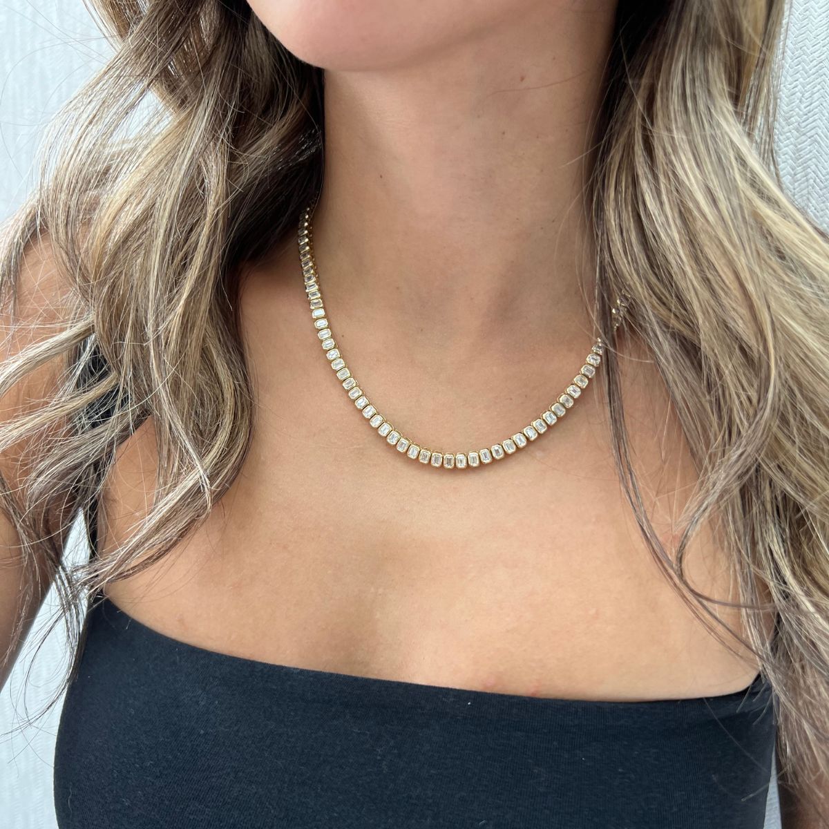 emerald bezel set tennis necklace