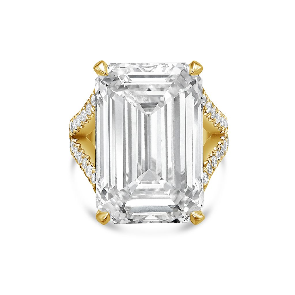 emerald cut split shank engagement ring