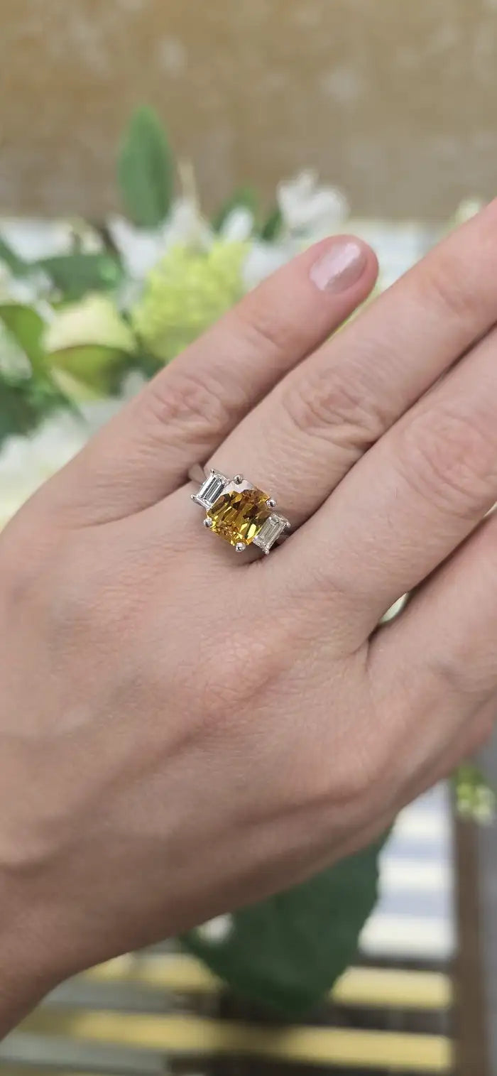 Yellow Sapphire Three Stone Ring