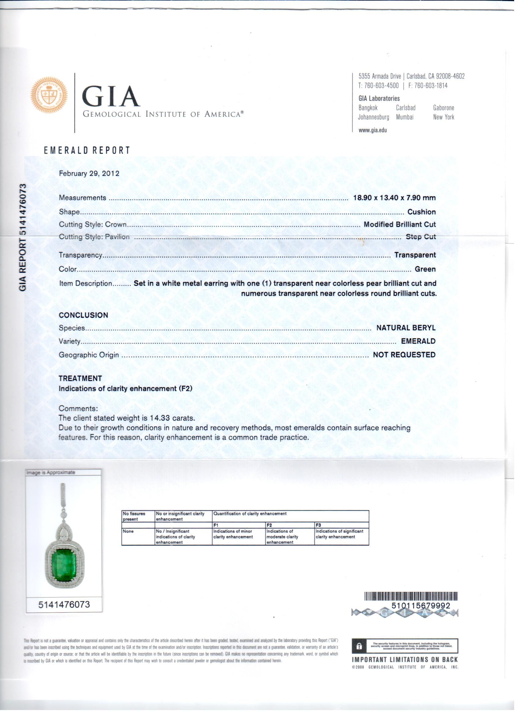 GIA emerald report with detailed information about a green emerald gemstone.