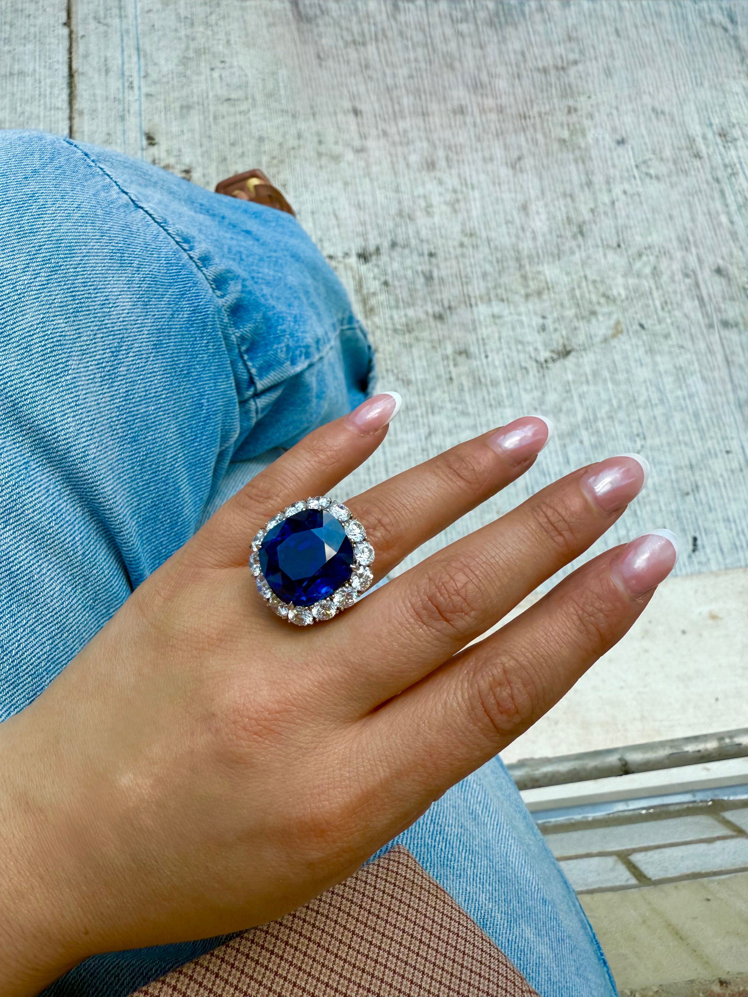 Cushion Sapphire Diamond Halo Ring