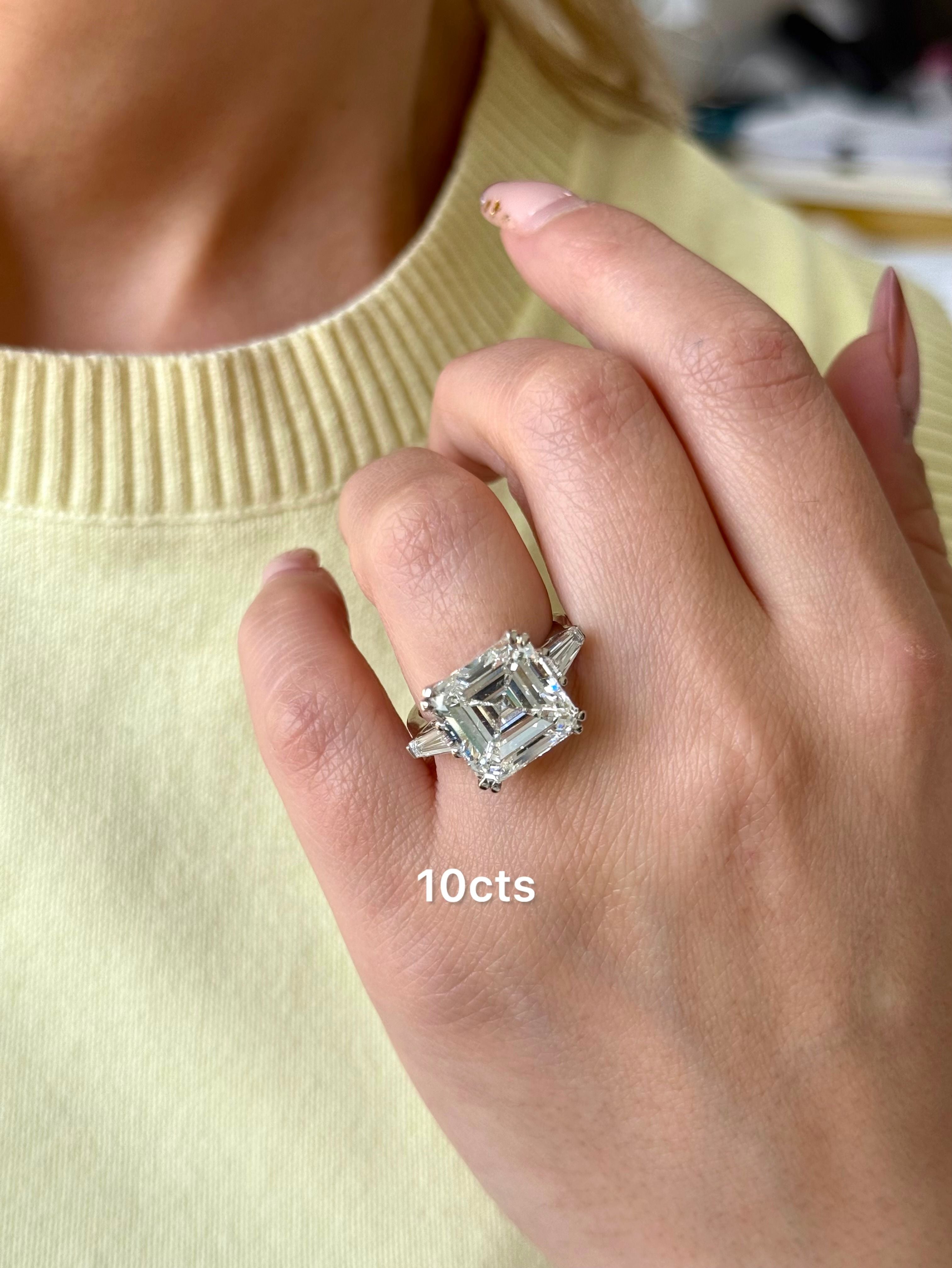 Lab Grown Asscher Diamond Ring with Baguettes