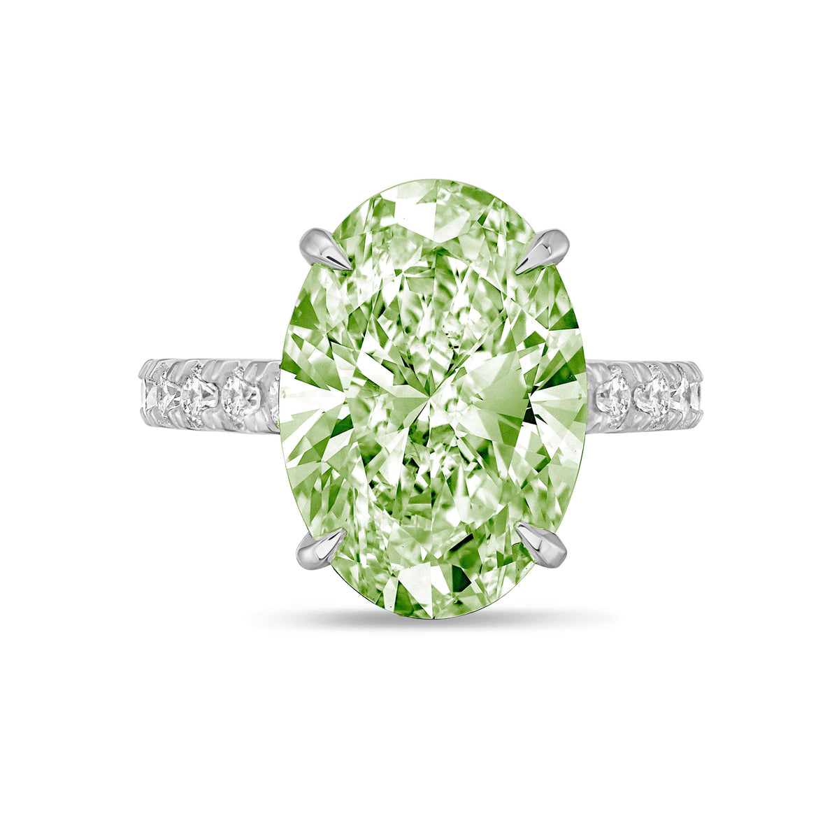Lab-Grown Green Oval Diamond Ring With Accents, 14K Gold