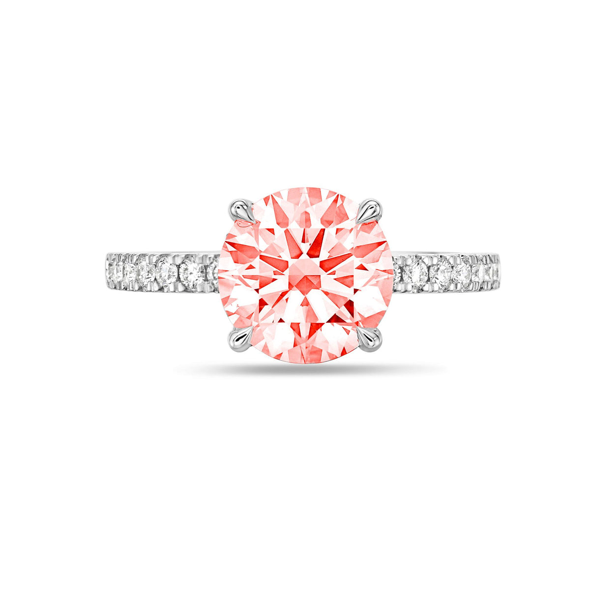 Lab-Grown Pink Round Diamond Pavé Band Engagement Ring, 14K Gold