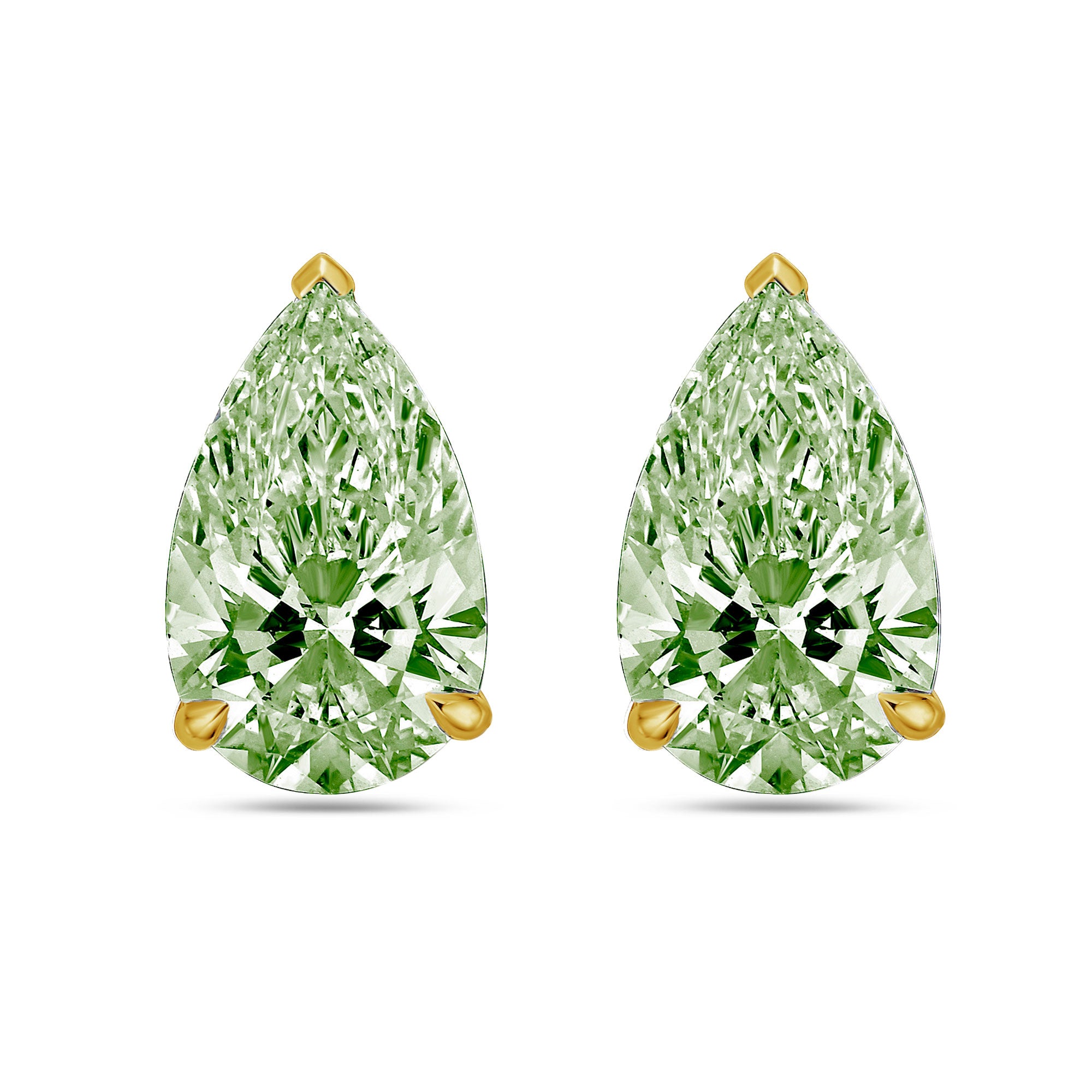 Lab-Grown Green Pear Diamond Stud Earrings, 14K Gold