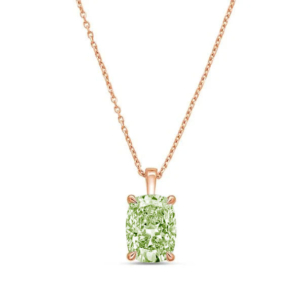 Lab-Grown Green Cushion Diamond North-South Pendant with Bail, 14k Gold