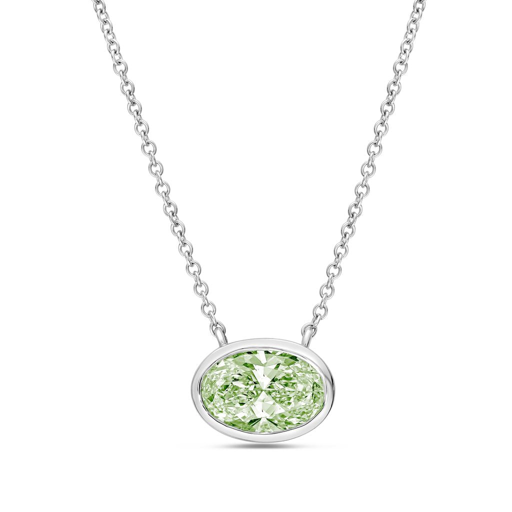 Lab-Grown Green East-West Oval Diamond Bezel Pendant, 14K Gold