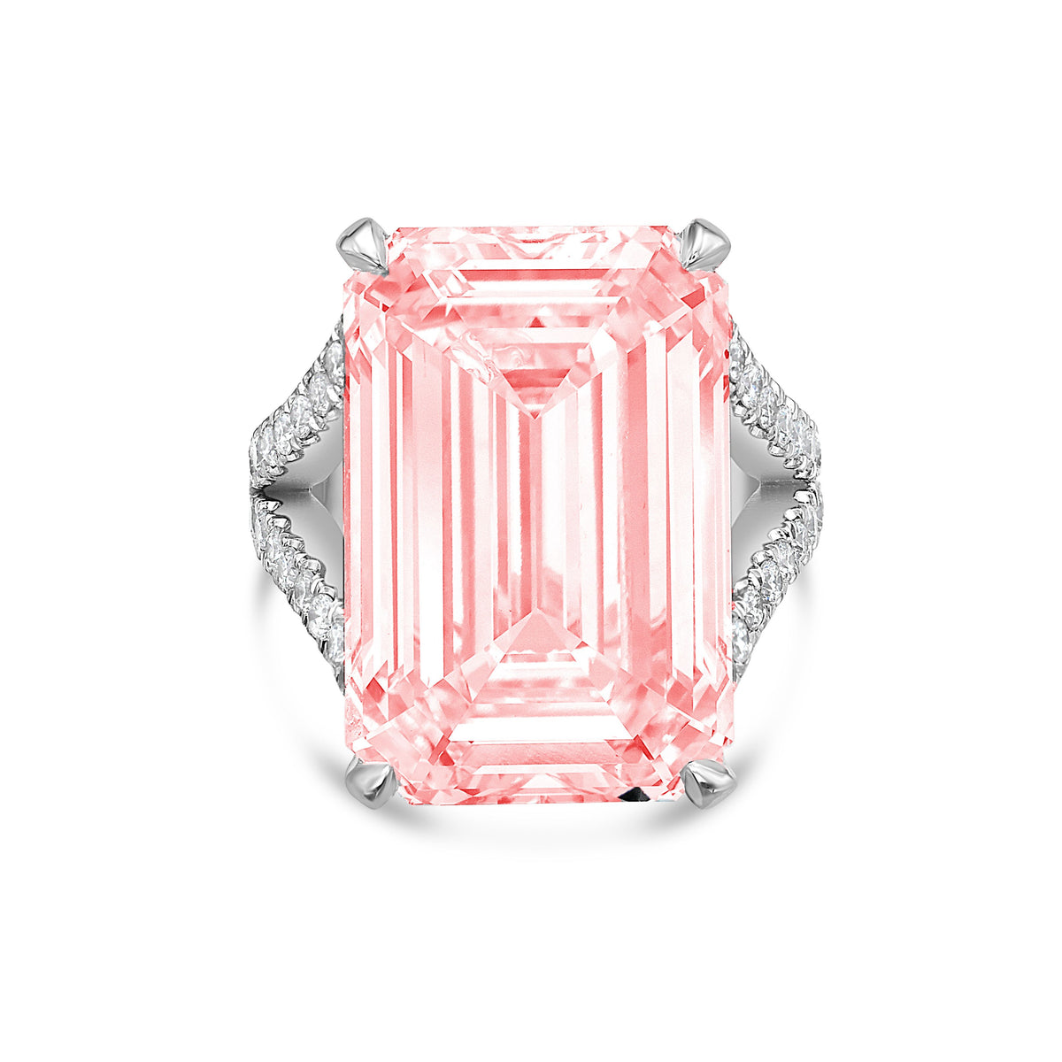 Lab-Grown Pink Emerald Cut Split Shank Engagement Ring, 14K Gold