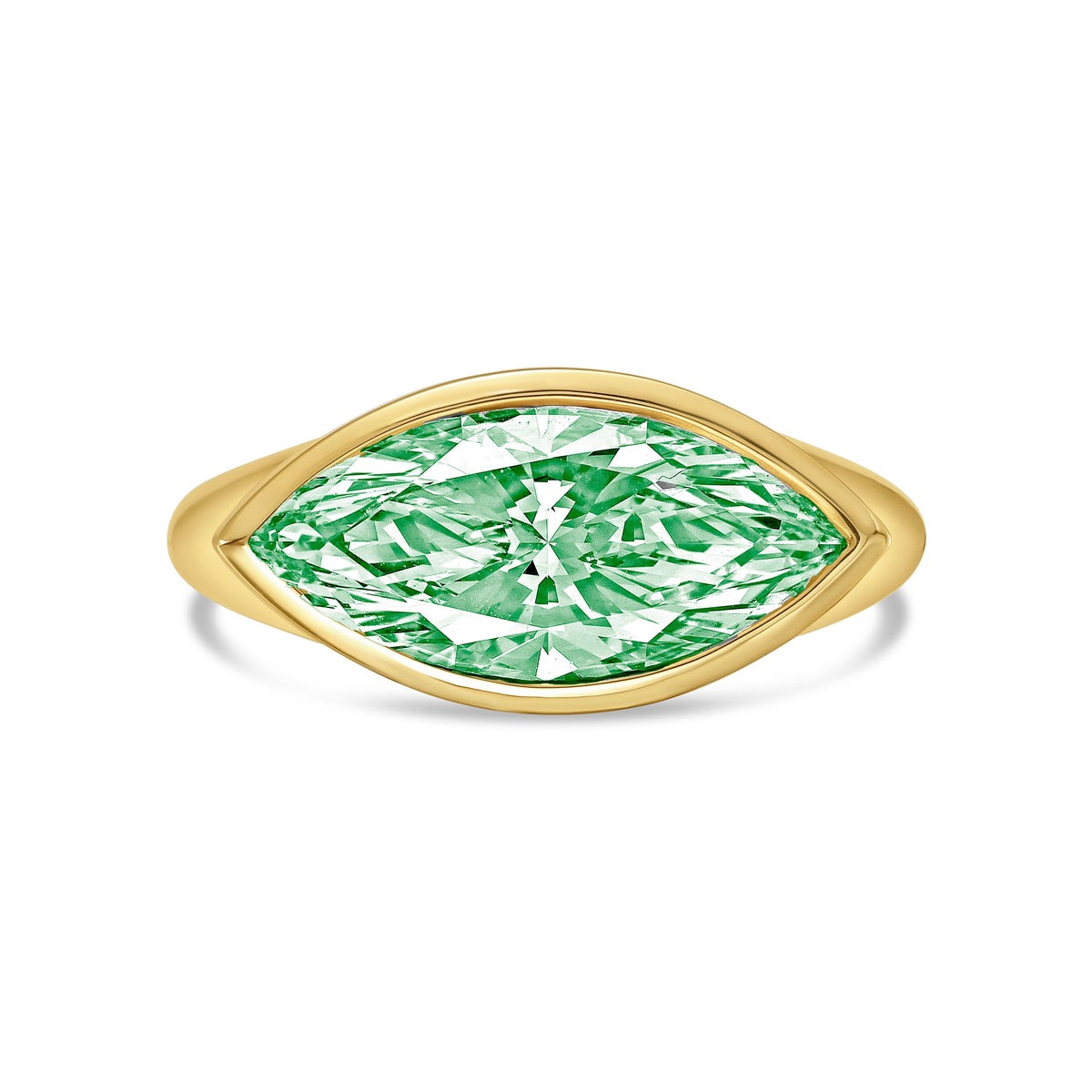 Lab-Grown Green Marquise Diamond Bezel Ring, 14K Gold