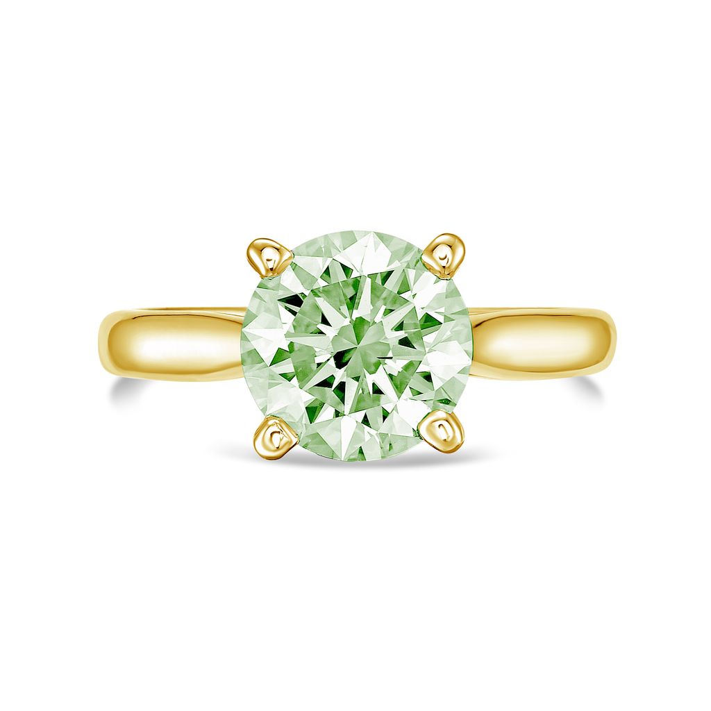 Lab-Grown Green Round Diamond Solitaire Ring, 14k Gold