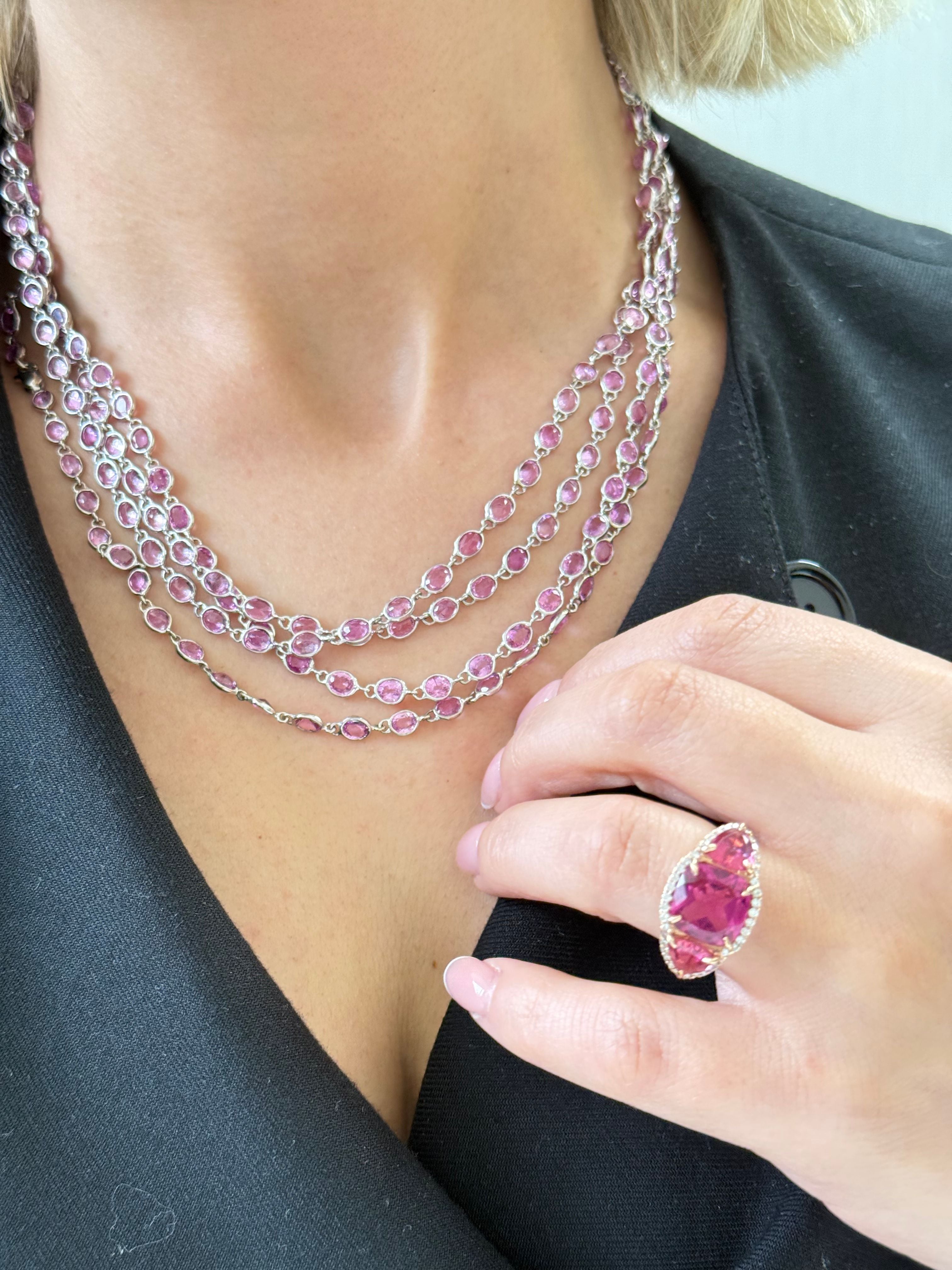 Oval Pink Sapphire Necklace