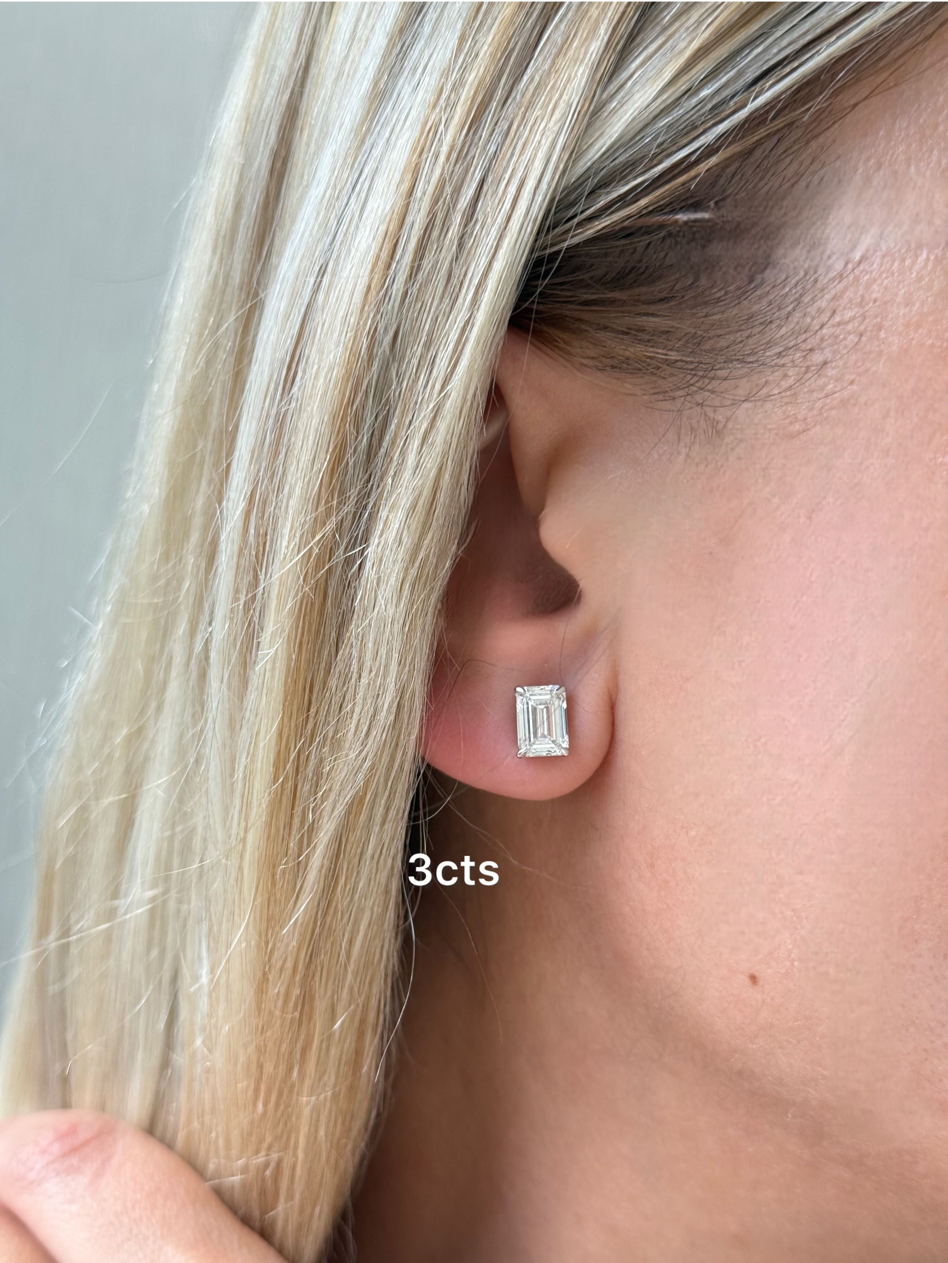 Lab Grown Emerald Cut Diamond Studs