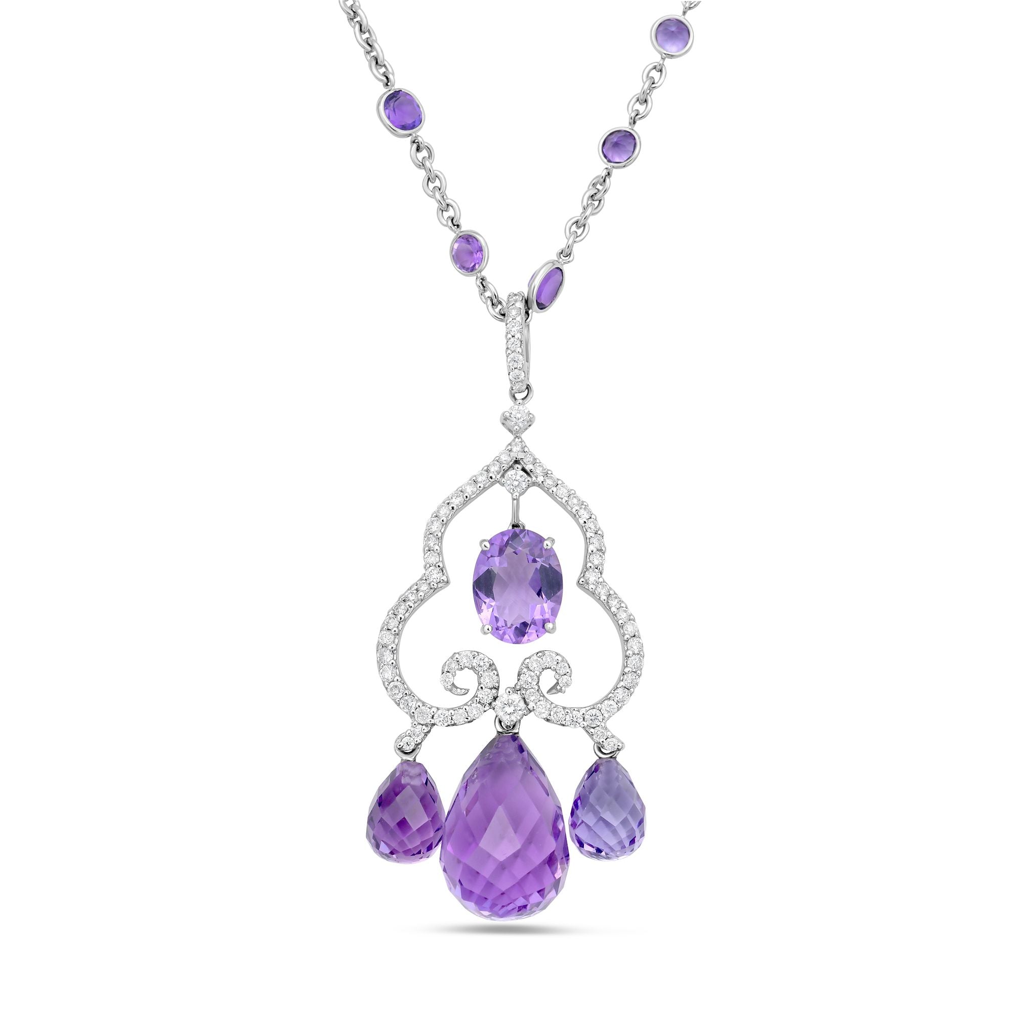 Amethyst, Sapphire & Diamond Pendant