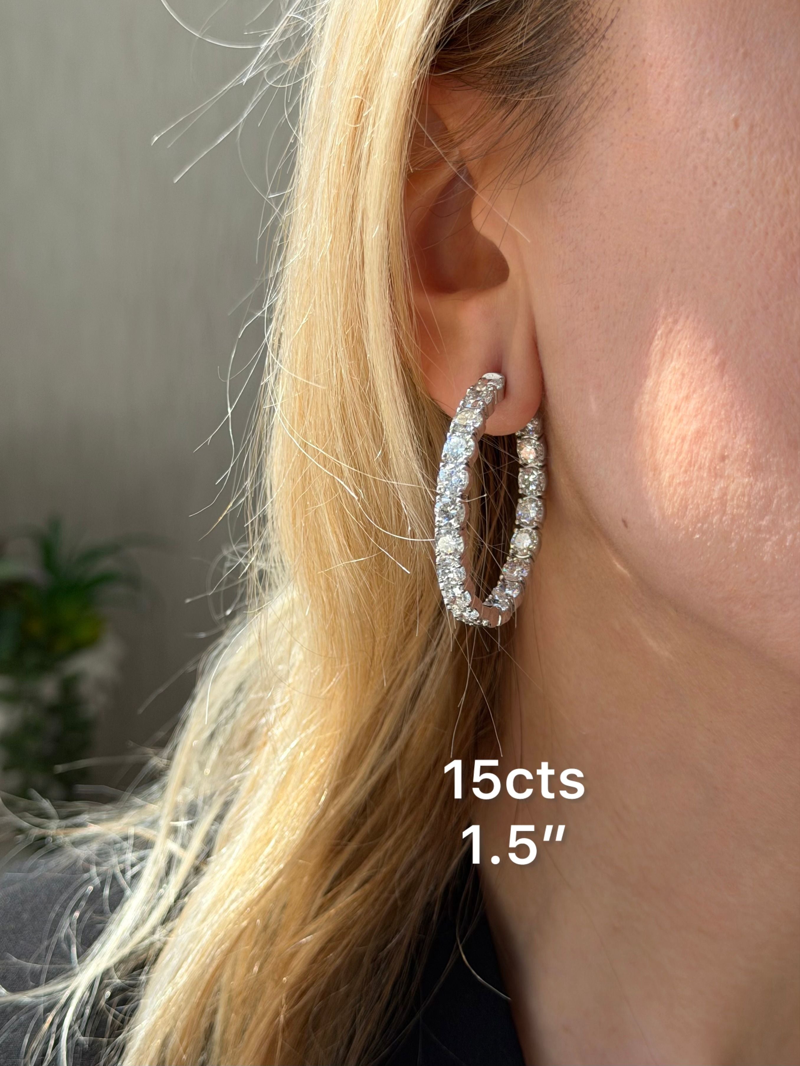 Lab Grown Round Diamond Hoop Earrings - 1.50"