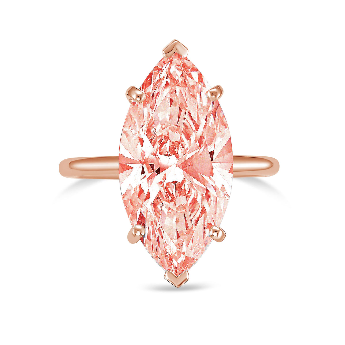 Lab-Grown Pink Marquise Diamond Solitaire Ring, 14K Gold