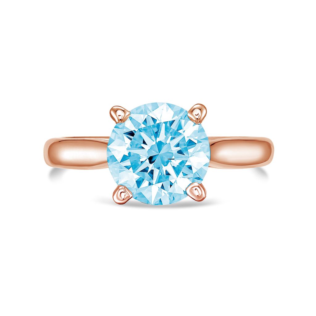 Lab-Grown Blue Round Diamond Solitaire Ring, 14k Gold