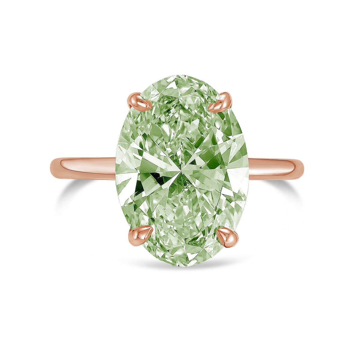 Lab-Grown Green Oval Diamond Solitaire Engagement Ring, 14K Gold