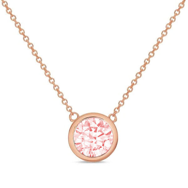 Lab-Grown Pink Round Diamond Bezel Pendant, 14K Gold