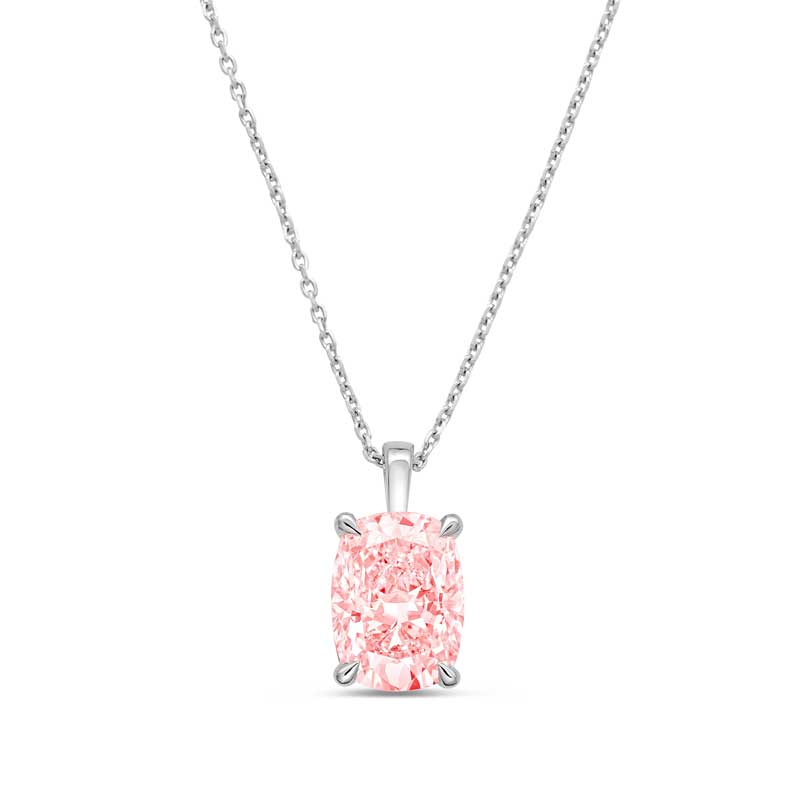Lab-Grown Pink Cushion Diamond North-South Pendant with Bail, 14k Gold