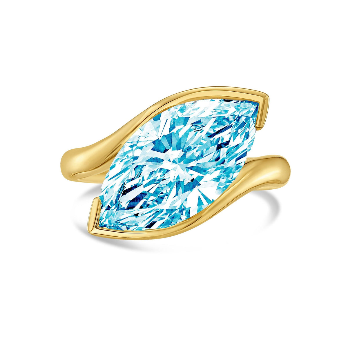 Lab-Grown Blue Marquise Diamond Bypass Ring in 14K Yellow Gold